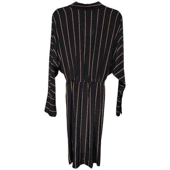 A.L.C. 'Nico' Surplice Long Sleeve Striped Silk Dress, Size 4, Black/White/Brown - Picture 3 of 9